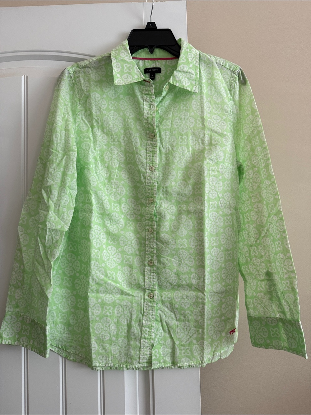 Talbots Light Green and White Printed Button-Down Shirt